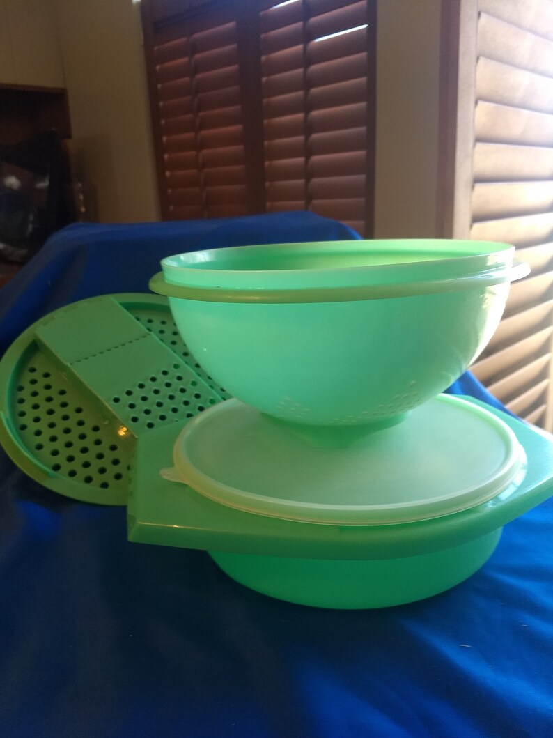 Vintage Jadite Green Tupperware Colander Grater Bowl Etsy