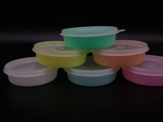 Vintage Tupperware Square Round Covered Containers Sheer Pink, Blue, Green  and Yellow Set of 4 