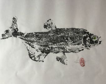 Machaca/gyotaku/South American fish/original gyotaku/coastal living decor/lake house decor/rustic lodge decor/fishing lodge/fish art/#a1