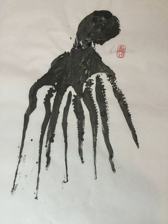 Octopus Fishing Gift Idea Gyotaku Japanese Art Original Etsy