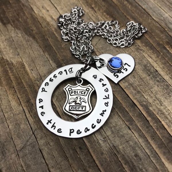 Blessed Are The Peacemakers, Custom Police Necklace, Key Chain, Police Officer Wife, Police Mom, Thin Blue Line, Law Enforcement, LEO Family