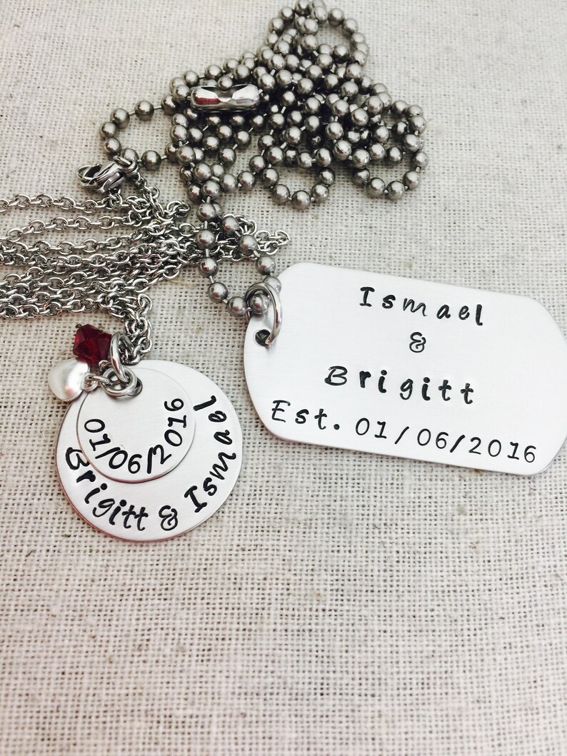 Personalized Couples Necklace Key Chain Set Wedding Gift His Etsy