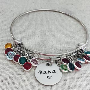 Personalized Nana Bracelet, Birthstone Bracelet, Grandchildren, Family Jewelry, Nana Jewelry, Mother&#39;s Day, Hand Stamped Jewelry, Grandma