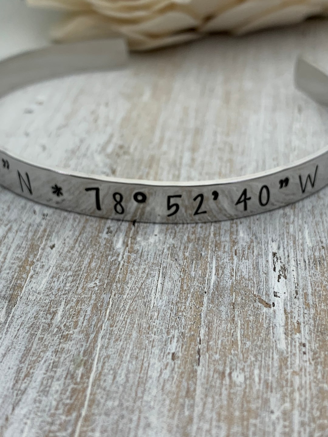 Coordinates Skinny Cuff, Custom Hand Stamped Cuff Bracelet, Special