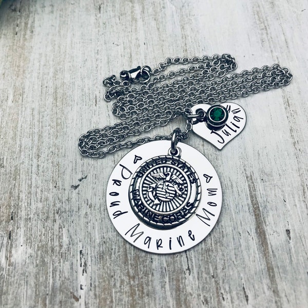 Marine Mom Custom Necklace, Hand Stamped Marine Corp Key Chain, US Military, USMC, My Marine My Daughter, My Son, EGA- Proud Military Mom