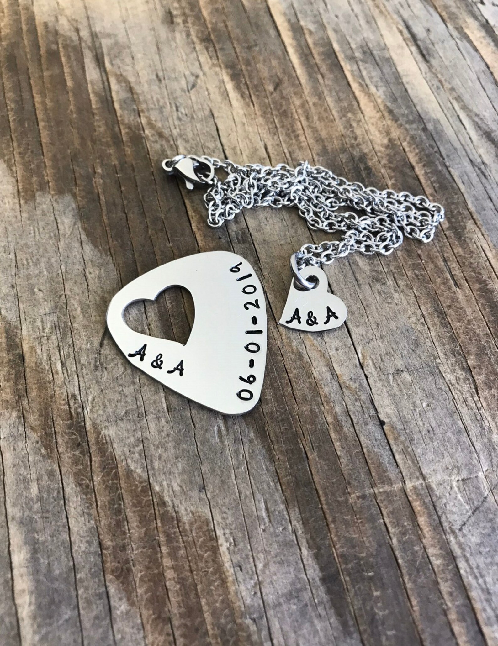 Custom Guitar Pick Heart Necklace Initial Necklace Guitar Etsy