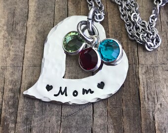 Personalized Mom Birthstone Necklace, Open Heart Necklace, Name Necklace, Mom Jewelry, Mother's Day, Gift For Mom, Grandma Jewelry, Necklace