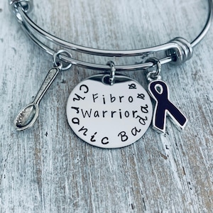 Custom Fibro Warrior Bracelet-Chronic Badass Bracelet-Awareness Jewelry-Ribbon Jewelry-Spoon Theory-Fibromyalgia-Purple Ribbon-Support Gift