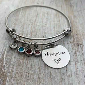 Personalized Nonna Bracelet, Birthstone Bracelet, Grandchildren, Family Jewelry, Nonna Jewelry, Mother&#39;s Day, Hand Stamped Jewelry, Grandma