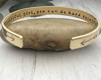 Beautiful Girl You Can Do Hard Things, Inspirational Bracelet, Encouragement, Self Esteem, Motivational Gift, Gift For Daughter, Teen Gift