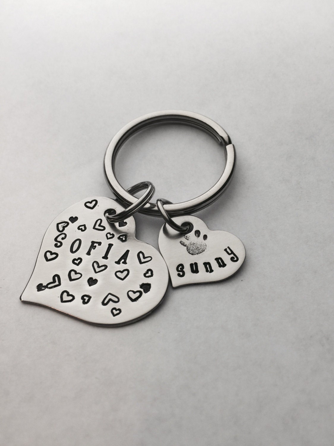 Personalized Heart Key Chain Name Key Chain Hand Stamped Etsy