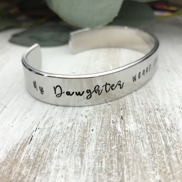 My Daughter Wears Combat Boots, Hand Stamped Cuff Bracelet, Proud Military Mom, Air Force Mom, Army Mom, Deployment Gift, My Hero , Mom Gift