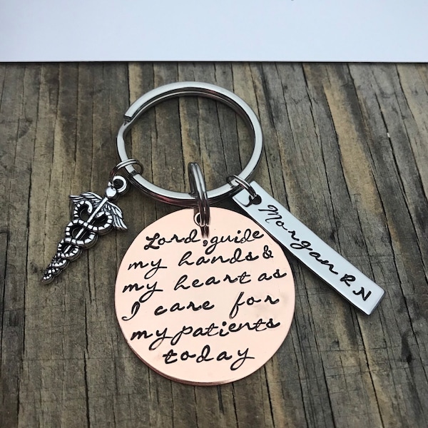 Nurse Necklace, Nurse's Prayer, Lord Help Our Nurses, Caduceus Charm, Necklace-Key Ring, RN, LPN, Medical, Caregiver, CNA, Custom Gift