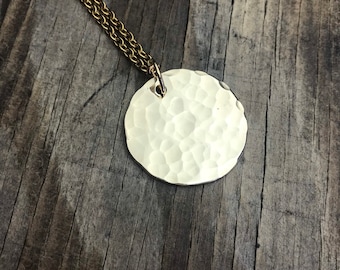 Hammered Disc Necklace-Nu Gold- Circle Disc-Minimalist Jewelry Layering Necklace-Long Necklace-Personalized Necklace-Different Sizes-For Her