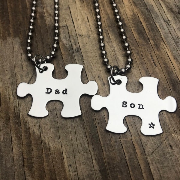 Dad Son Necklace Set, Interlocking Necklace For Father And Son, Gift For Dad Son, Key Chain Puzzle Piece Set, Father’s  Day