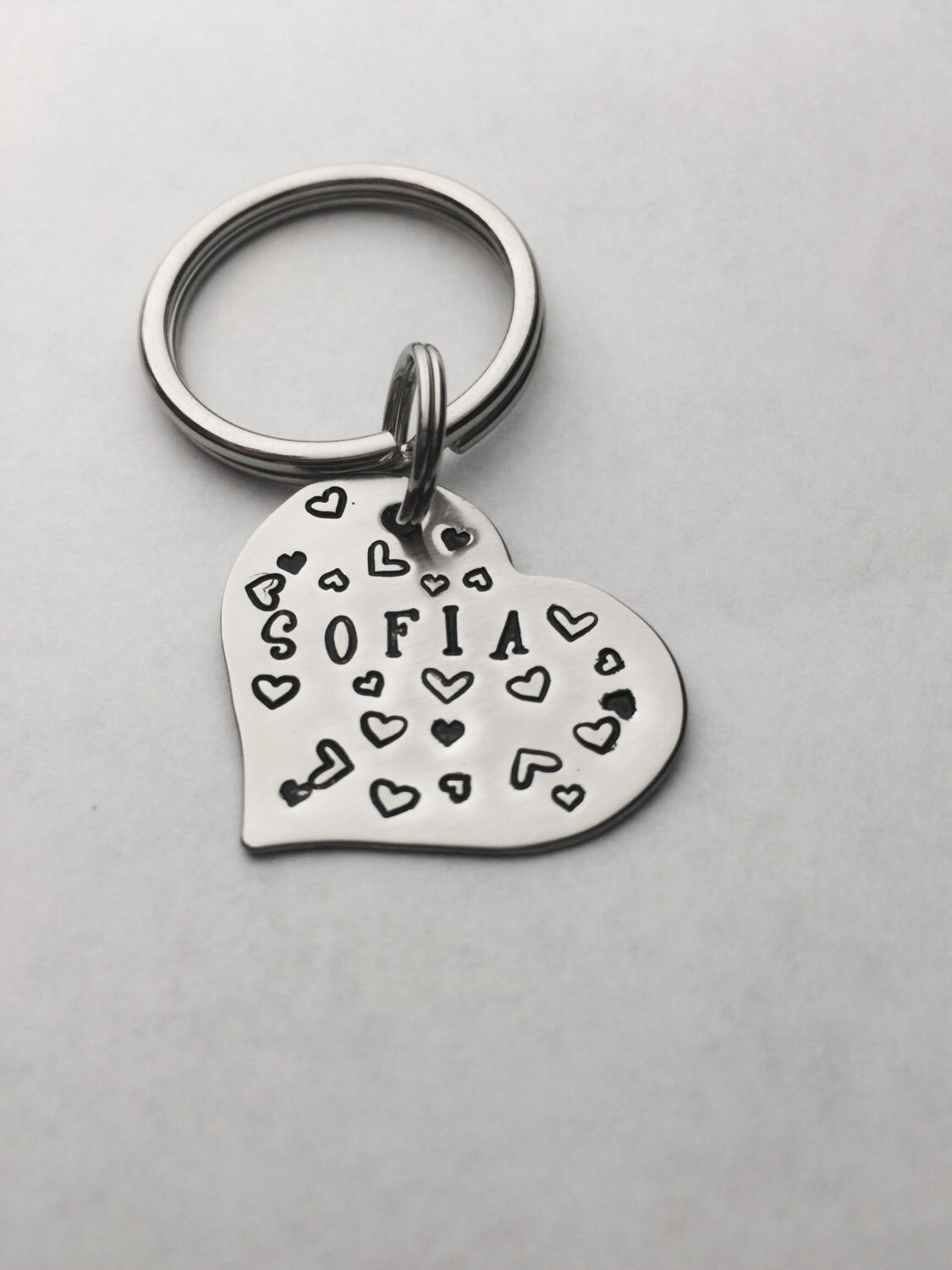 Personalized Heart Key Chain Name Key Chain Hand Stamped Etsy