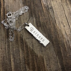 Custom Name Necklace, Sterling Silver Bar Tag Necklace, Vertical Bar Necklace, Mothers Jewelry, Grandma Gift, Kids Name, Family Jewelry