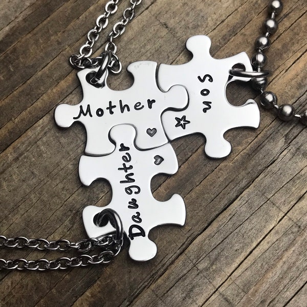 Mother Daughter Son Puzzle Piece Set, Custom Puzzle Piece Necklaces, Key Chains, Mom And Children Gift, Interlocking Necklaces, Mother's Day