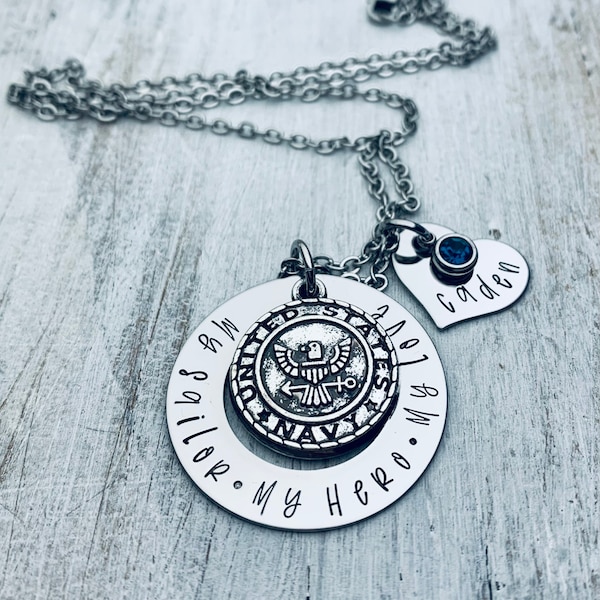 My Sailor My Hero My Love Custom Navy Necklace, Key Chain, US Navy,Military Wife, Girlfriend, Mom,Seaman, Name Jewelry, My Sailor,Deployment