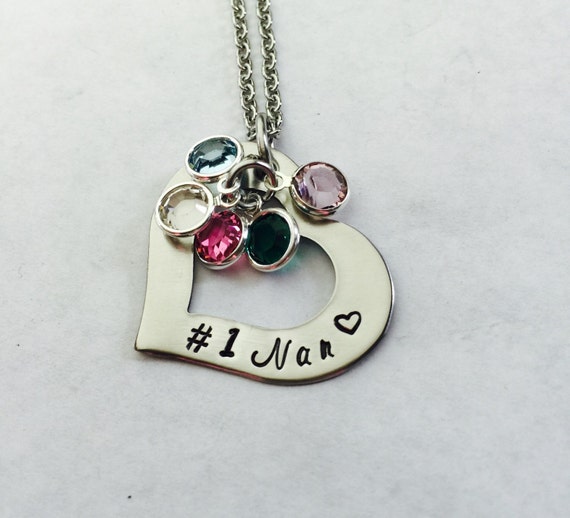 Personalized #1 Grandma Birthstone Necklace, Heart Necklace