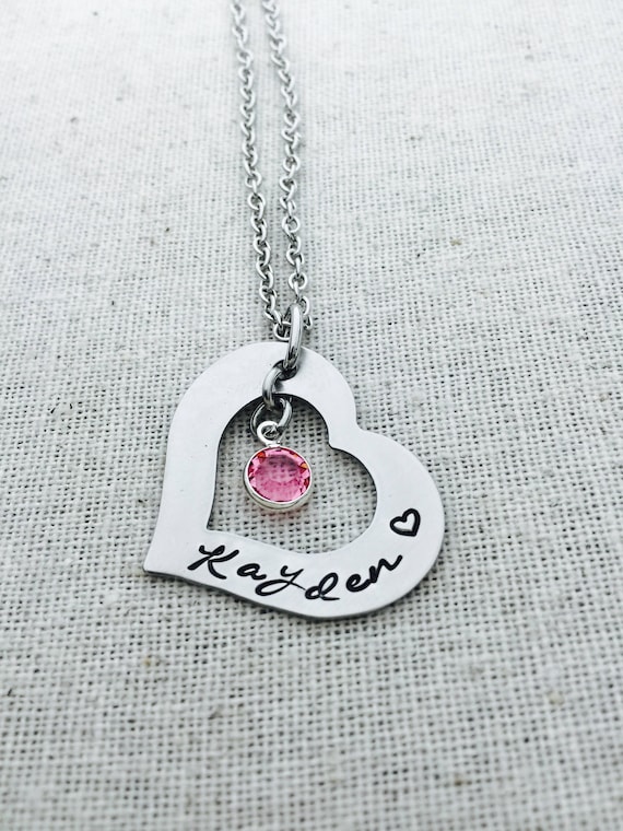Custom Name Heart Necklace, Mom Heart Necklace, Open Heart Jewelry