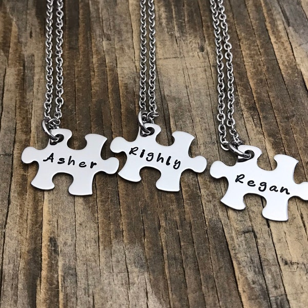 Puzzle Piece Necklace, Custom Puzzle Piece Necklaces, Name Jewelry, Best Friends Jewelry, Sisters Set,Brothers, Couples Jewelry, BFF Gift