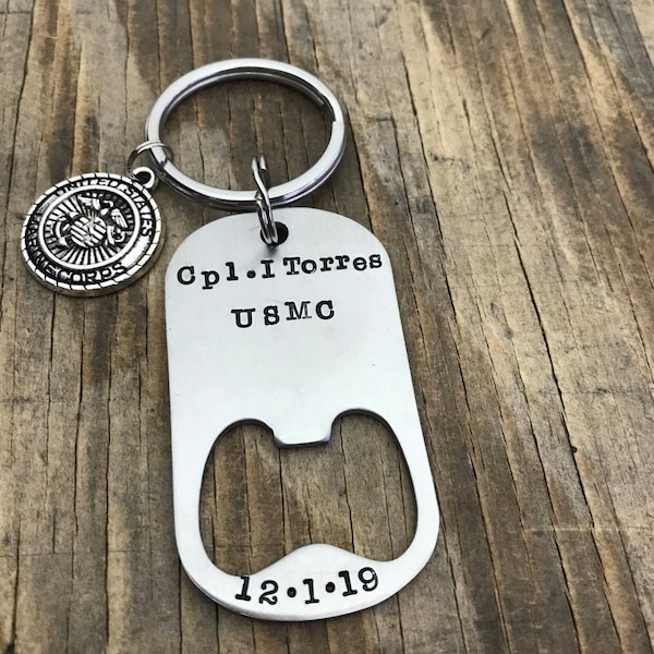 Personalized Marine Bottle Opener, USMC, Military Key Chain, United States Marine Corp, Semper Fi, Gift For Marine,US Military, EGA, For Him