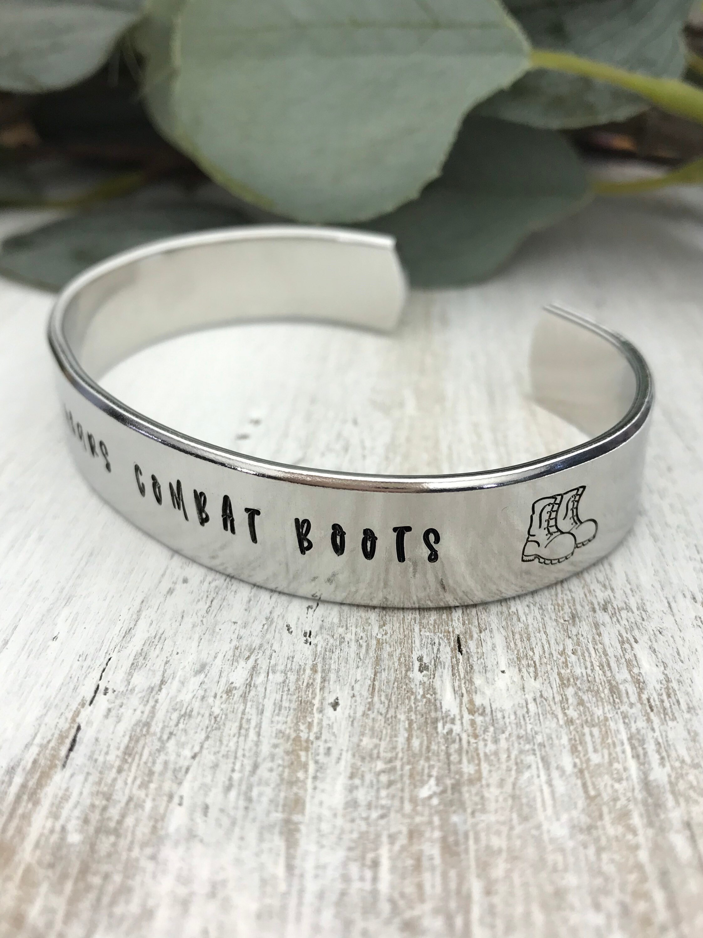 My Daughter Wears Combat Boots, Hand Stamped Cuff Bracelet, Proud ...