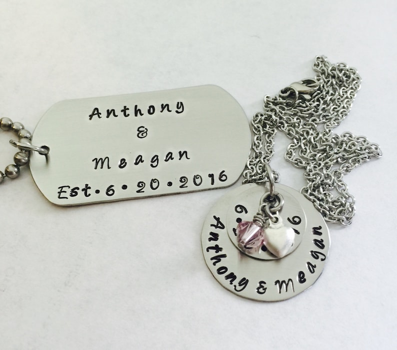 Personalized Couples Necklace Key Chain Set Wedding Gift His Etsy