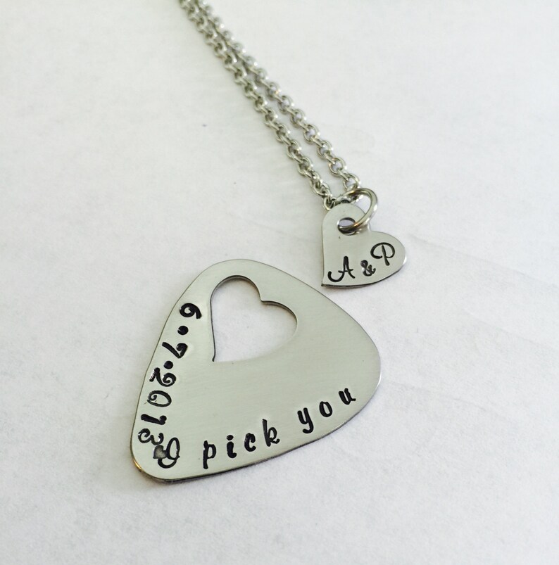 I Pick You Guitar Pick Heart Necklace Stainless Steel Guitar Etsy