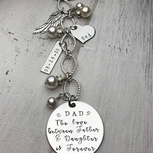 Memorial Bridal Bouquet Charm, Bridal Shower Gift,Something Blue Charm, For Bride, The Love Between Father & Daughter Is Forever, Custom