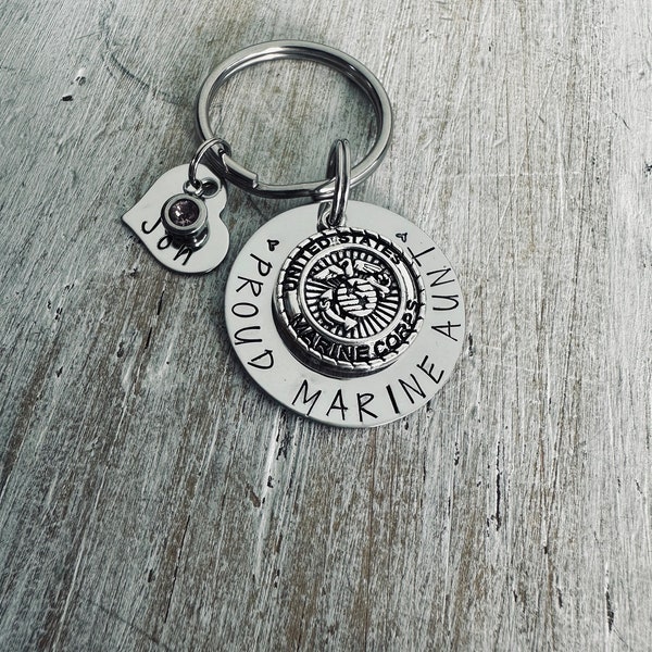 Marine Aunt Custom Necklace, USMC Key Chain, Military Aunt, Marine Corps Jewelry, My Hero My Nephew, My Niece, EGA, Proud Aunt, Name Jewelry