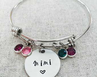 Personalized Mimi Bangle Bracelet-Hand Stamped-Gift For Grandma-Grandchildren Bangle-Family Jewelry-Nana Mom Gigi Nonna Meme-Mother's Day