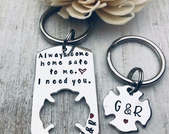 Always Come Home Safe To Me,Fireman Dog Tag Set, Custom Fire Fighter, First Responder, Hero Set, Initials, Fire Fighter Wife, Couples Set