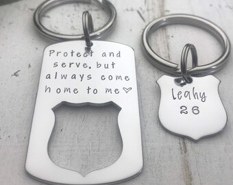 Protect & Serve But Always Come Home To Me, Police Badge Dog Tag Set, Custom Police Badge, Thin Blue Line, Police Officer, Couples Set, LEO