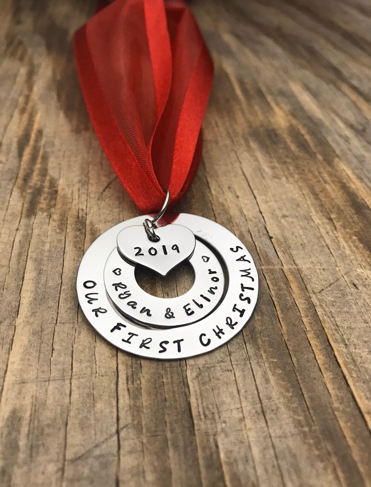 Our First Christmas Photo Ornament With Custom Wood Tag