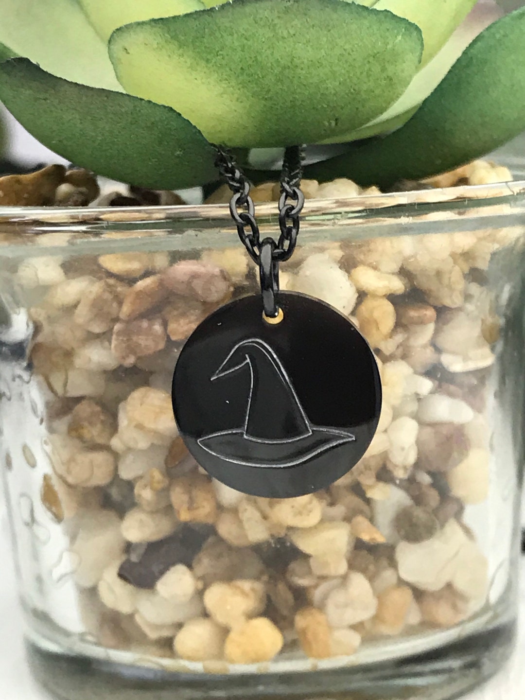 Halloween Necklace, Witch Hat Jewelry, Black Stainless Steel Jewelry ...