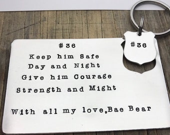 Police Badge Wallet Insert, Keep Him Safe Day & Night Give Him Courage Strength And Might, Thin Blue Line, Police Officer, Couples Set, Hero