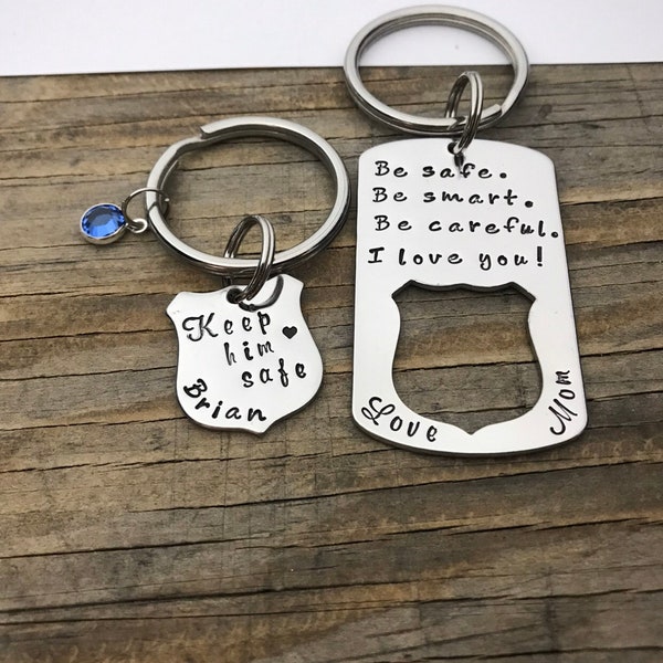 Custom Police Badge Set, Be Safe Be Smart Be Careful I Love You, Police Badge Dog Tag Set, Thin Blue Line, Police Officer,Keep Him Safe, Her