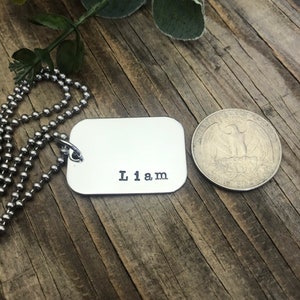 Personalized Name Necklace, Small Stainless Steel Dog Tag, Name Jewelry, Young Man Necklace, Dad Gift, Father's Day, Hand Stamped Name Gift image 3