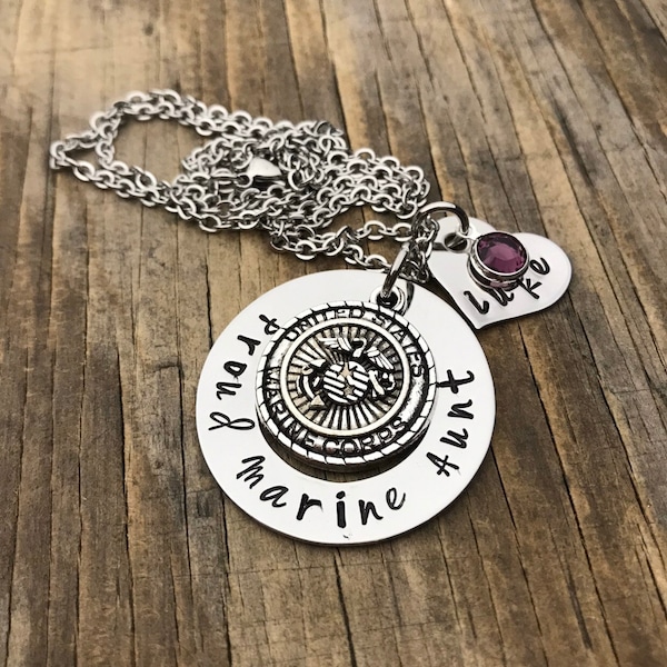 Marine Aunt Custom Necklace, USMC Key Chain, Military Aunt, Marine Corps Jewelry, My Hero My Nephew, My Niece, EGA, Proud Aunt, Name Jewelry