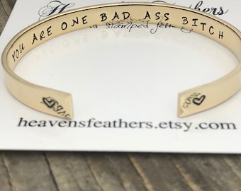 You Are One Bad Ass Bitch, Cancer Awareness, Be Strong,Self Love, Cuff Bracelet, Support, Motivational, Be A Fighter Mantra, Fighter, Strong