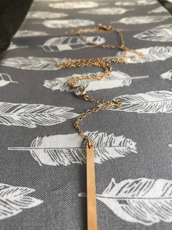 Gold CZ Choker Lariat Y Necklace-Bar Drop Necklace Delicate Y Necklace -Dainty Drop Necklace -14K Gold Filled Rose Gold Simple Bar Necklace