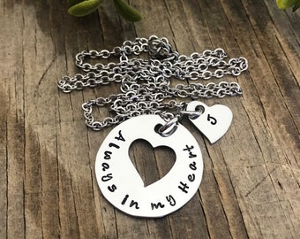 Always In My Heart Necklace, Custom Memorial Necklace, Hand Stamped, Sympathy Jewelry, Loss Of Loved One, Silver Necklace, Heart Jewelry