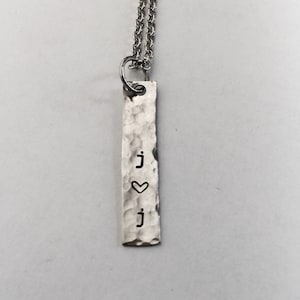 Personalized Couples Initial Necklace-Hand Stamped Stainless Steel-Bar Necklace- Couples Jewelry- Gift For Her-Valentine&#39;s Day Gift-Hammered
