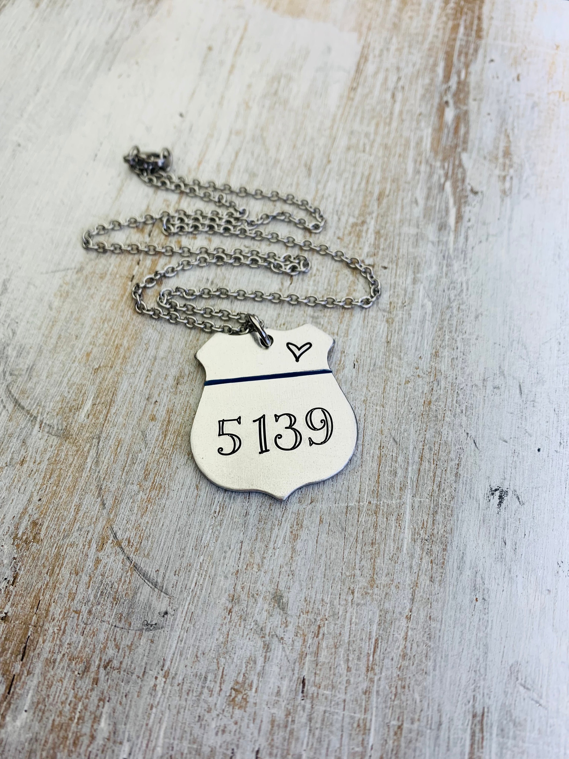 Custom Police Badge Necklace Thin Blue Line and Heart Jewelry