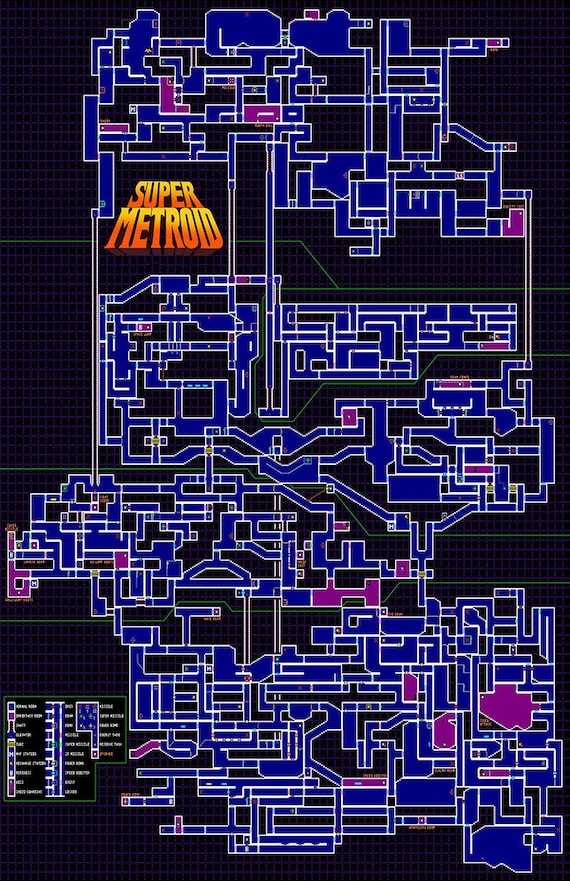 Super Metroid Detailed Map Super Metroid Map Poster Sms02 | Etsy Canada