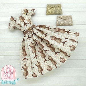 Inside the Atelier Retro Full Skirt Doll Dress | Organic Cotton Fashion Doll Clothes & Vintage Style Doll Outfit.