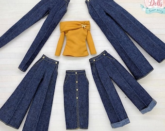 Le denim essentiel. Collection de jeans pour poupée. Vêtements de poupée d'inspiration rétro à l'échelle 1/6 par MyDollyDolls®