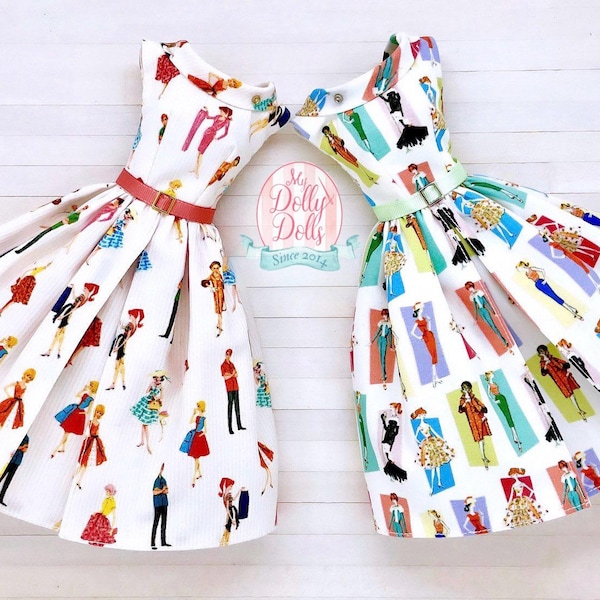 Happy Barbthday Retroklänning med hel kjol för modedockor av MyDollyDolls ®